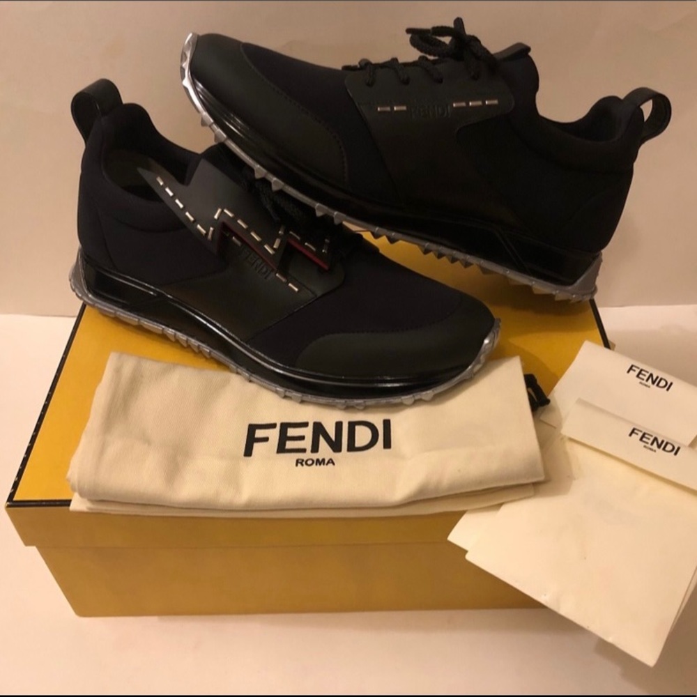 Fendi Slip On Lightning Bolt Nylon Mesh Low Top Runners Women SZ 40 size 7